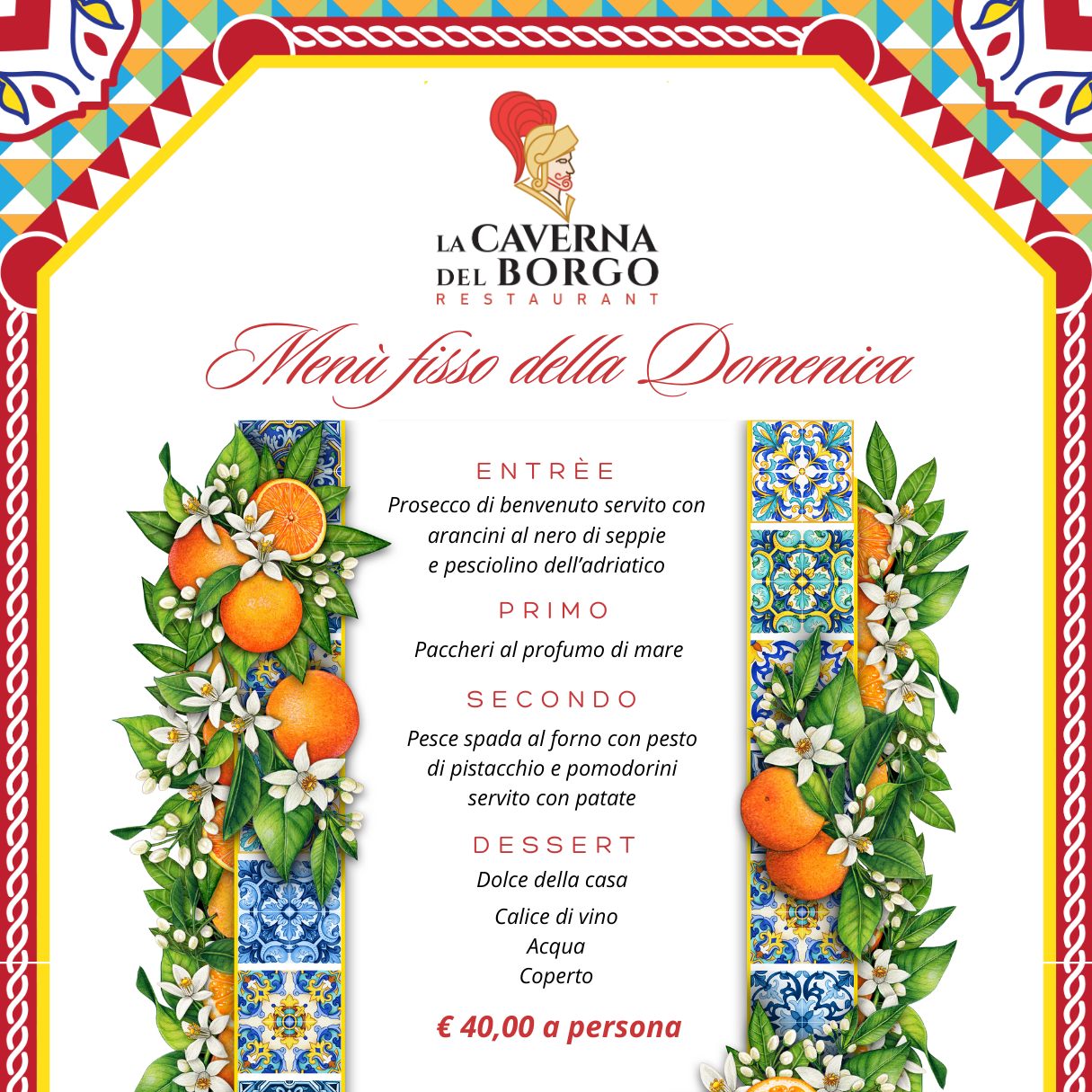 Menu Domenica - La Caverna del borgo
